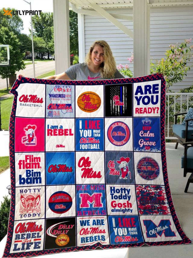 Ole Miss Rebels 2 Quilt Blanket For Fans Home Decor Gift , Soft Quilt, King Size, All Season Cozy Quilt QB0901