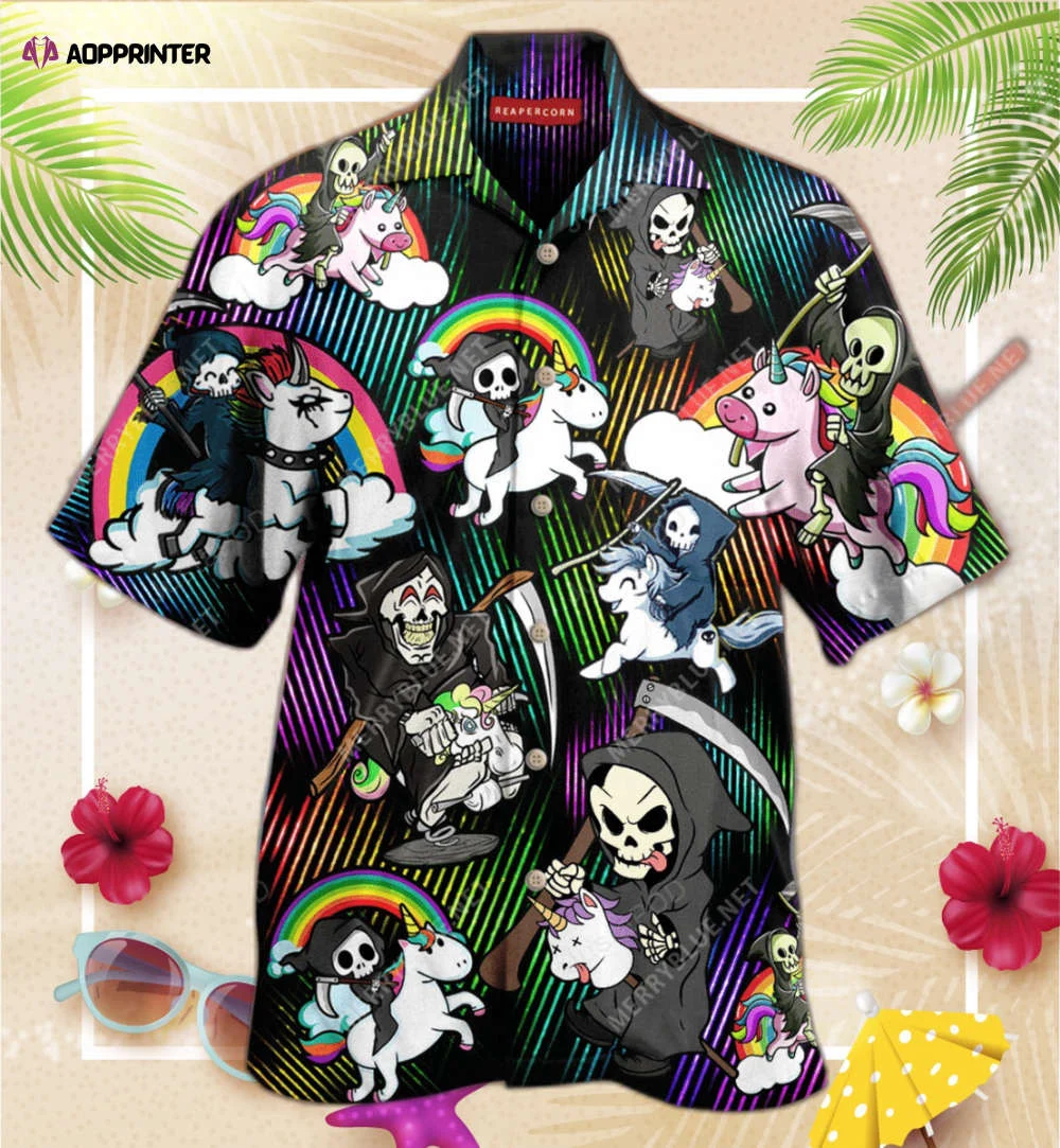 Grim Reaper Riding A Unicorn Hawaiian Shirt, Gift For Men Women HW0601