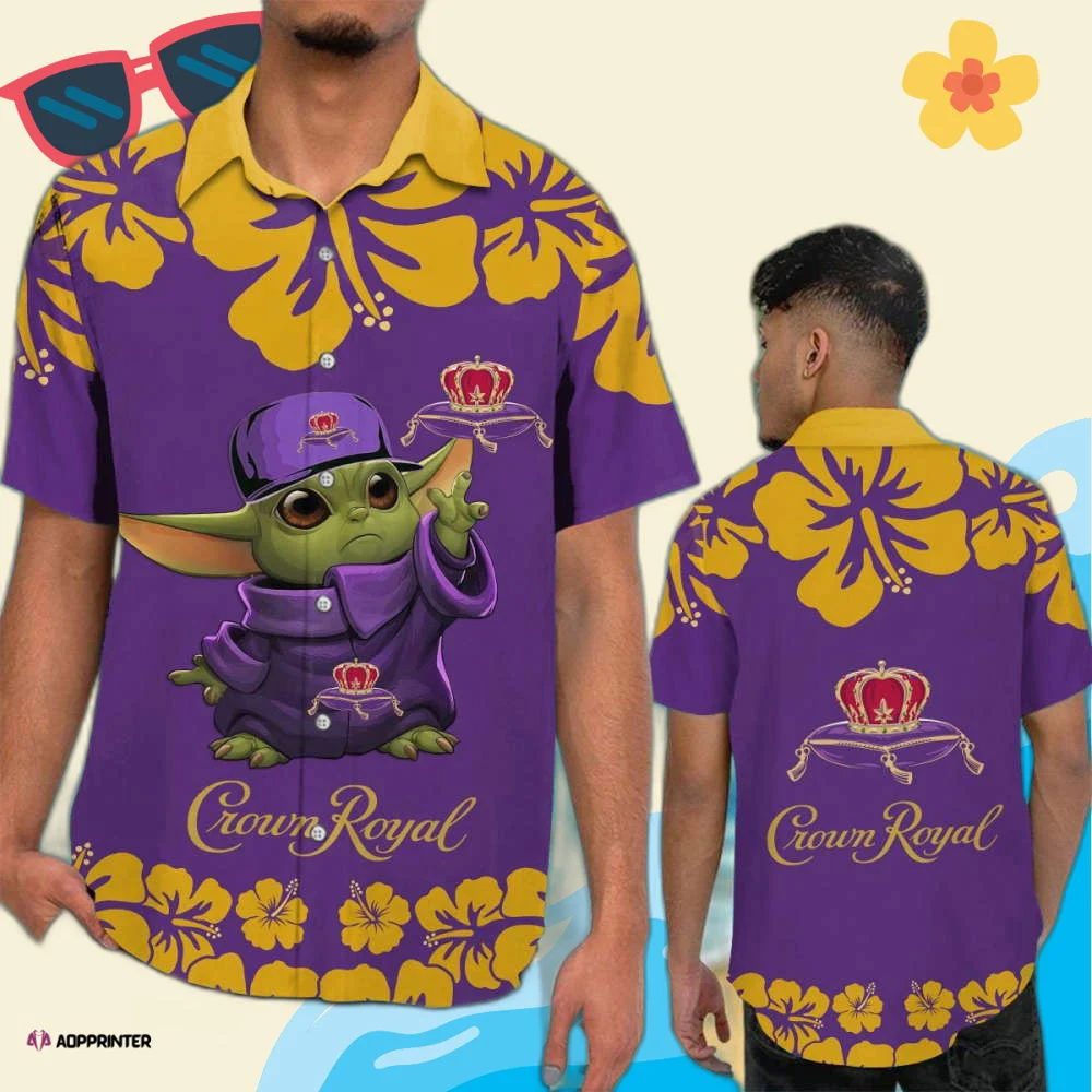 Crown Royal Baby Yoda Hibicus Pattern Hawaiian Shirt HW0601