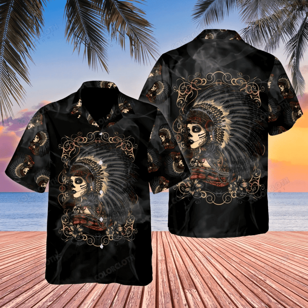 Native Girl Skull Hawaiian Shirt, Gift For Men Womens HW0601