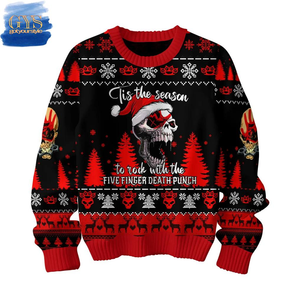 Five Finger Death Punch Rocking Christmas Limited Edition Ugly Sweater , Cozy Soft Unisex Pullover SW0601