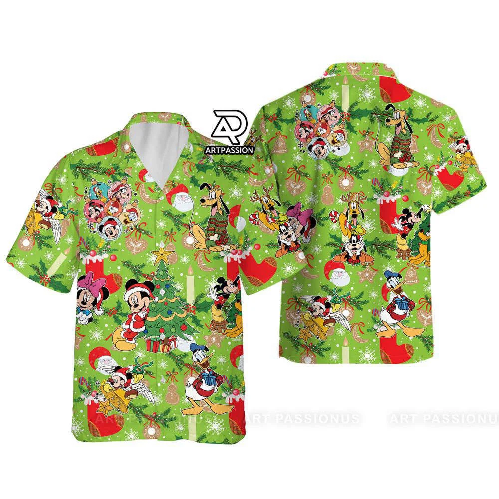 Mickey and Friends Christmas Hawaiian Shirt, Green Disney Hawaiian Shirt HW0601