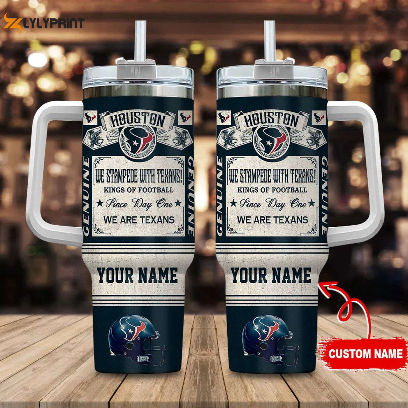 Houston Texans Vintage King of Football Custom Name 40oz Stanley Tumbler - Perfect Gift for Fans 0501TB40