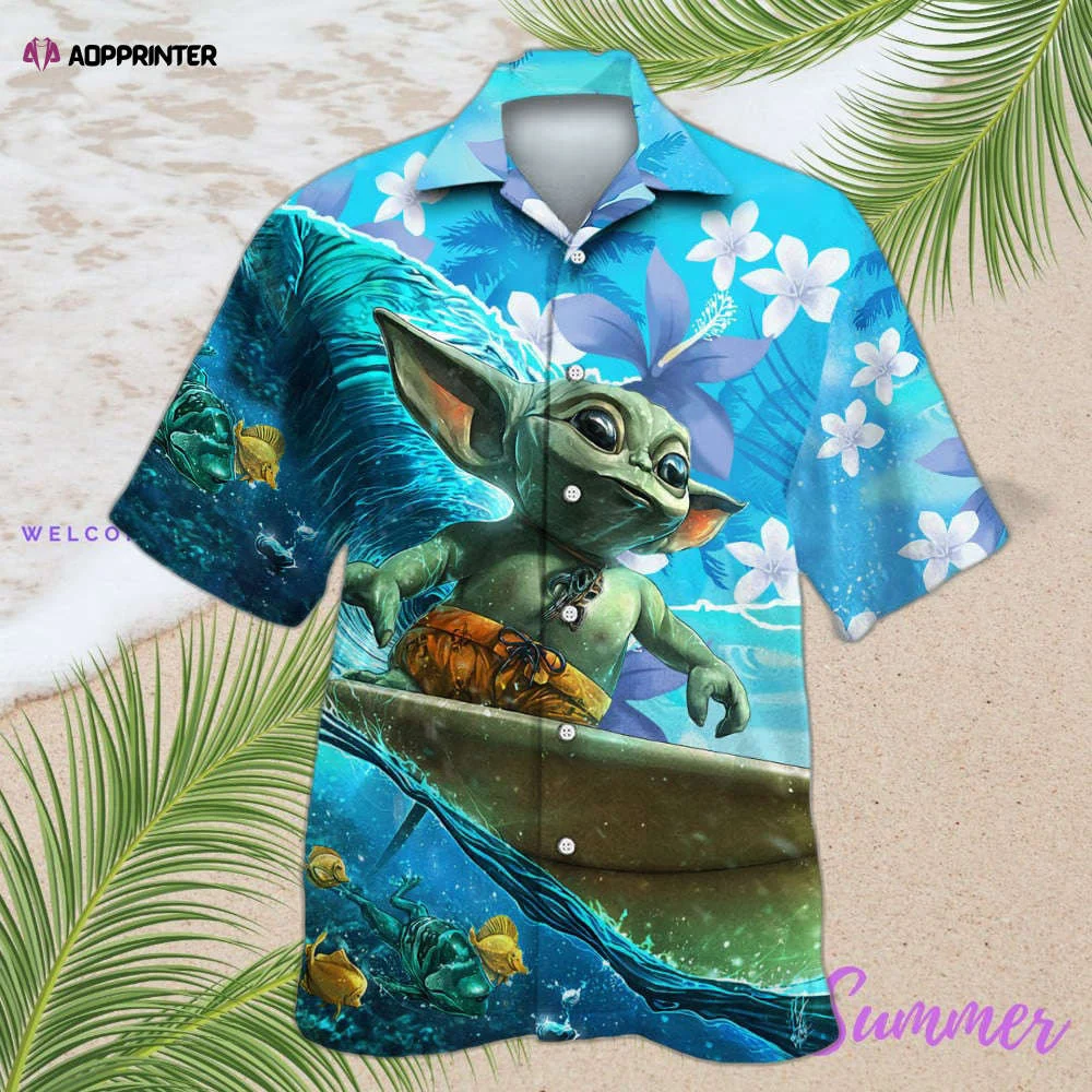 Baby Yoda Surfing Hawaiian Shirt Shorts Summer 2023 Hot HW0601