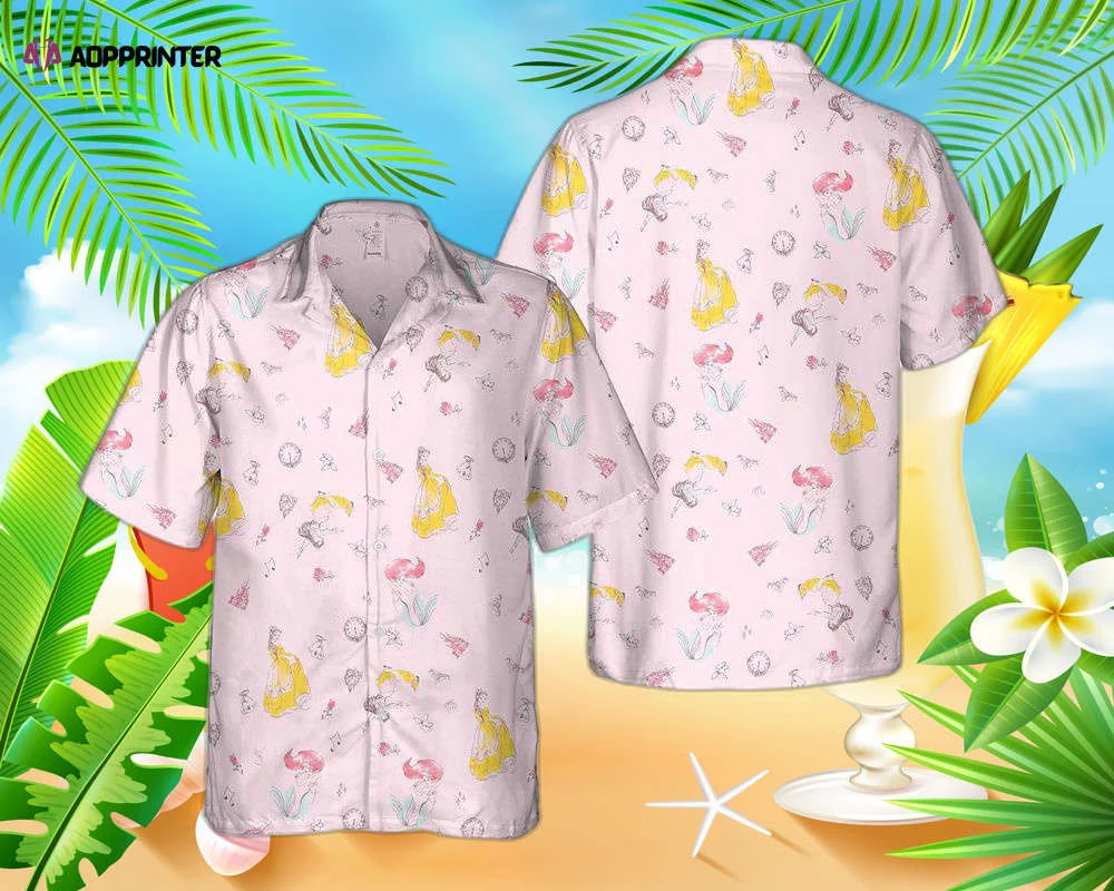 Bella Ariel Cinde Disney Princess Sketch Art Hawaiian Shirt, For Men And Women HW0601