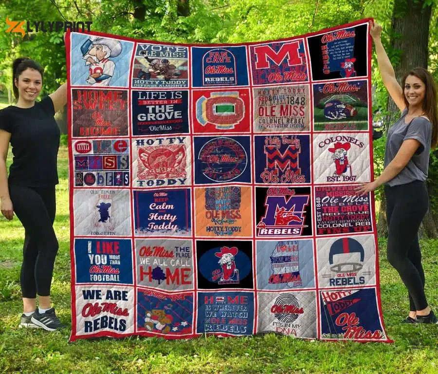 Ole Miss Rebels 4 Quilt Blanket For Fans Home Decor Gift , Soft Quilt, King Size, All Season Cozy Quilt QB0901