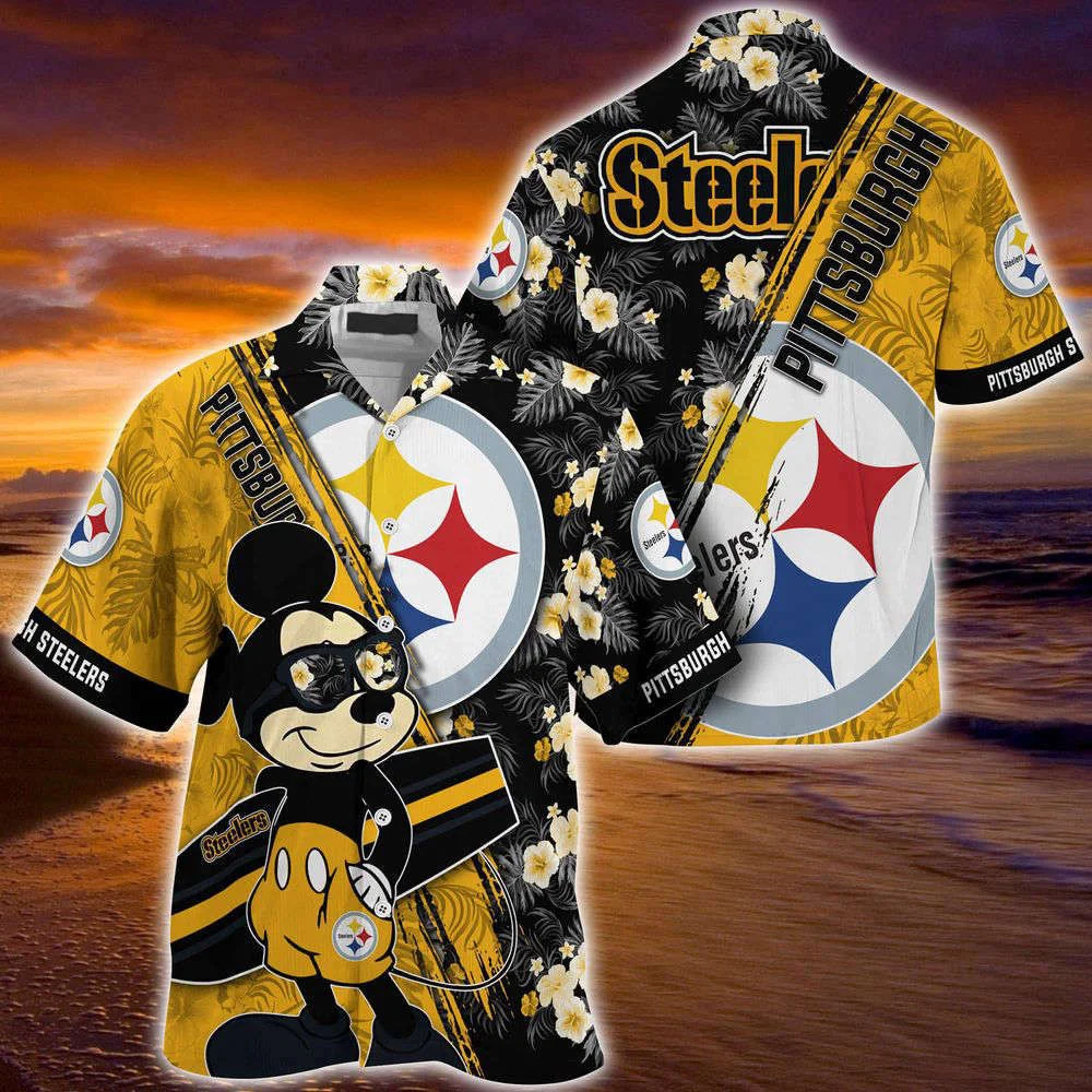 Pittsburgh Steelers NFL-Summer Hawaii Shirt Mickey And Floral Pattern For Sports Fans HW0601