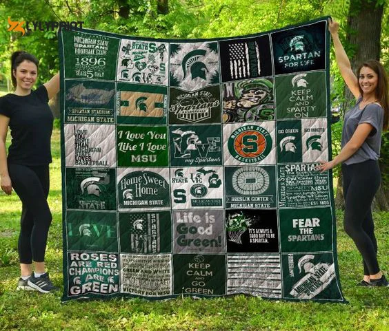 Michigan State Spartans 2 Quilt For Fans Home Decor Gift , Soft Quilt, King Size, All Season Cozy Quilt QB0901