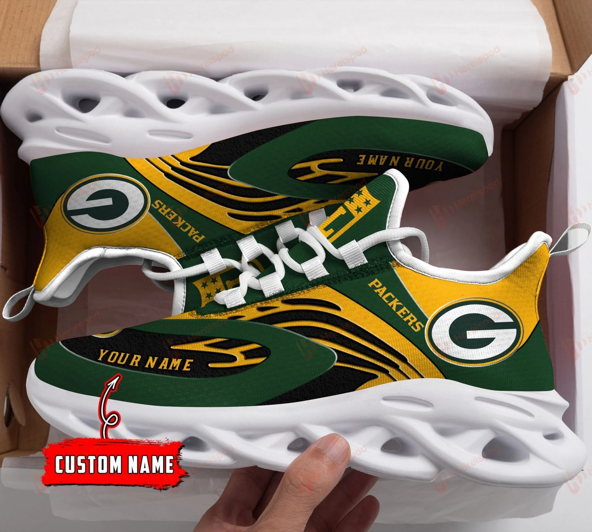 NFL Green Bay Packers Custom Name Yellow Green Special Max Soul Shoes for Women and Men MS0601