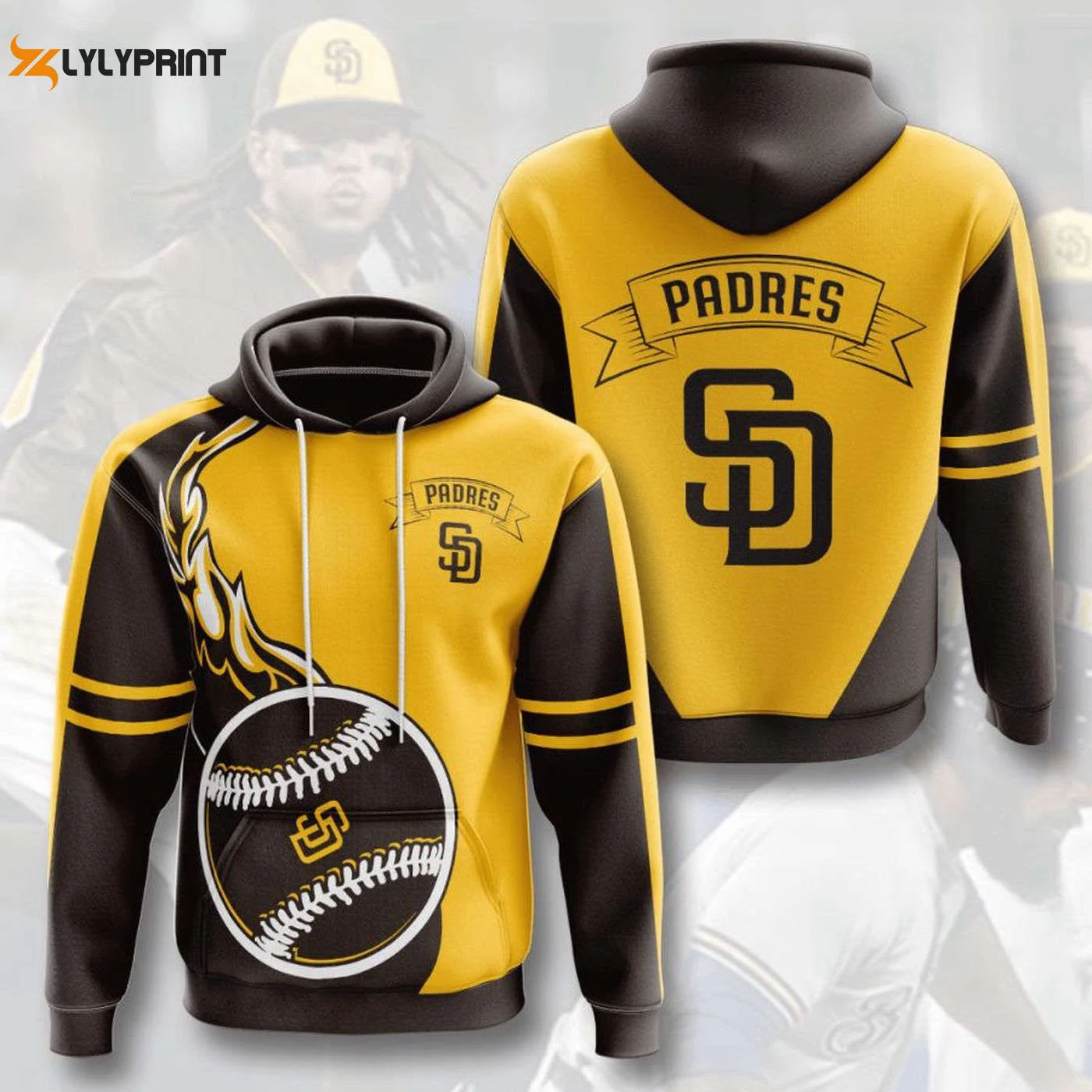 San Diego Padres Fire Ball Pullover Brown & Gold Hoodie AOP Shirt HZ0501