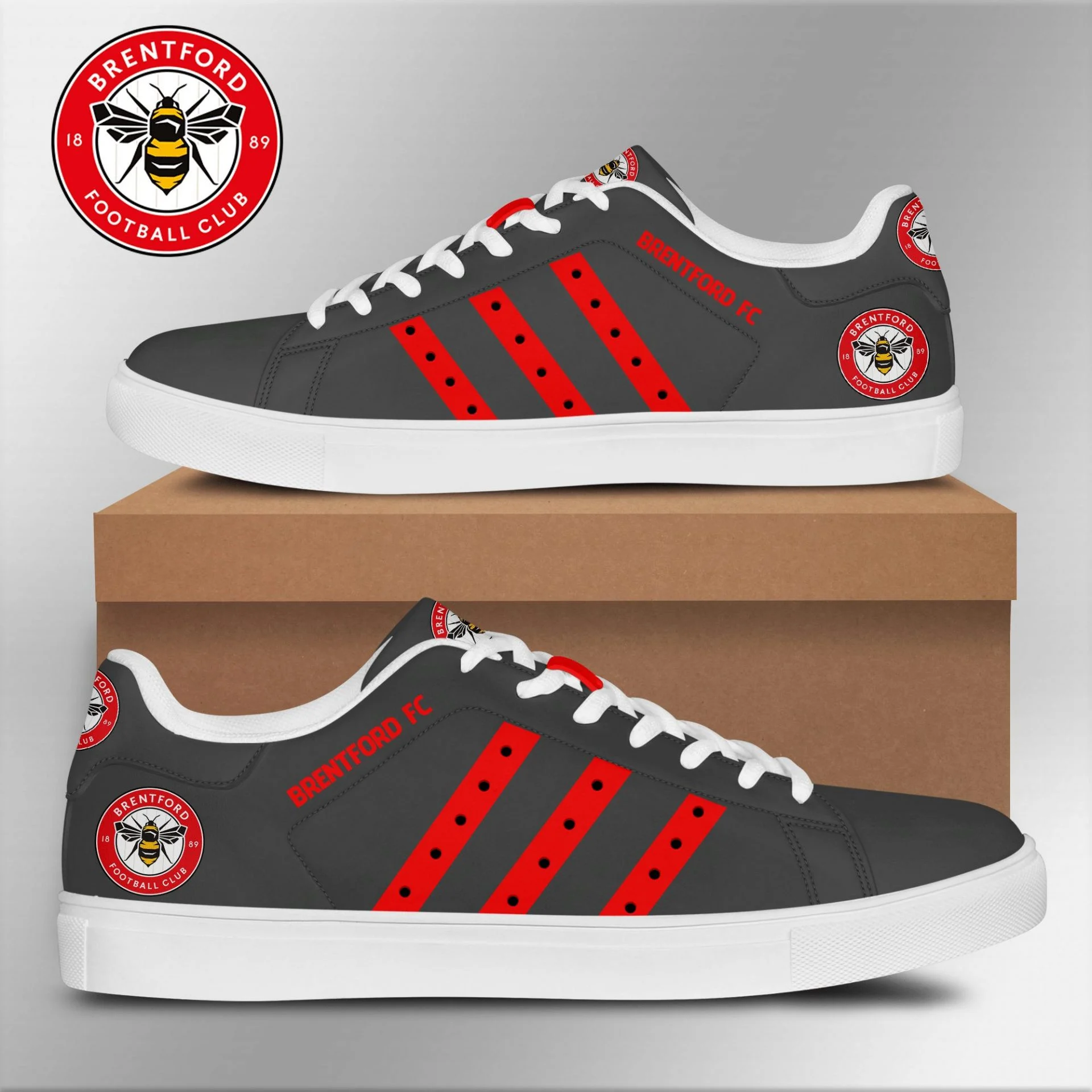 Brentford FC Light Black Red Stan Smith Shoes Men Women, Trendy Style Sneakers ST0801