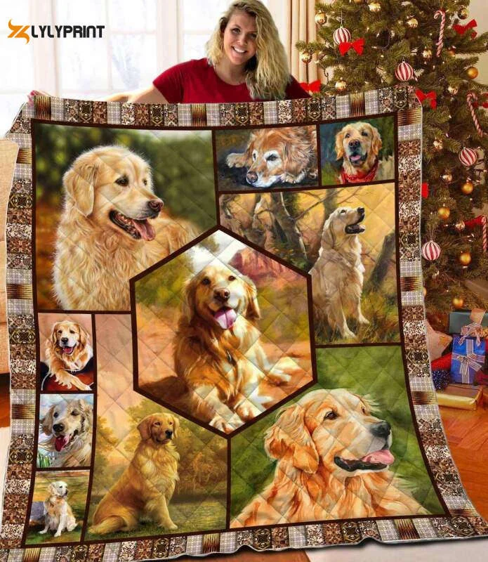Golden Retriever Awesome 3D Customized Quilt ,  Soft Quilt, King Size, All Season Cozy Quilt QB0901