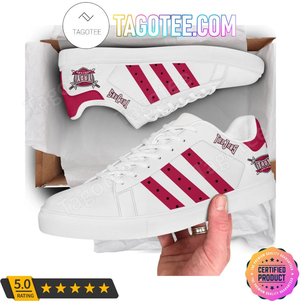 NCAA Troy Trojans White Red Stripes Stan Smith Shoes , Trendy Style Sneakers ST0801