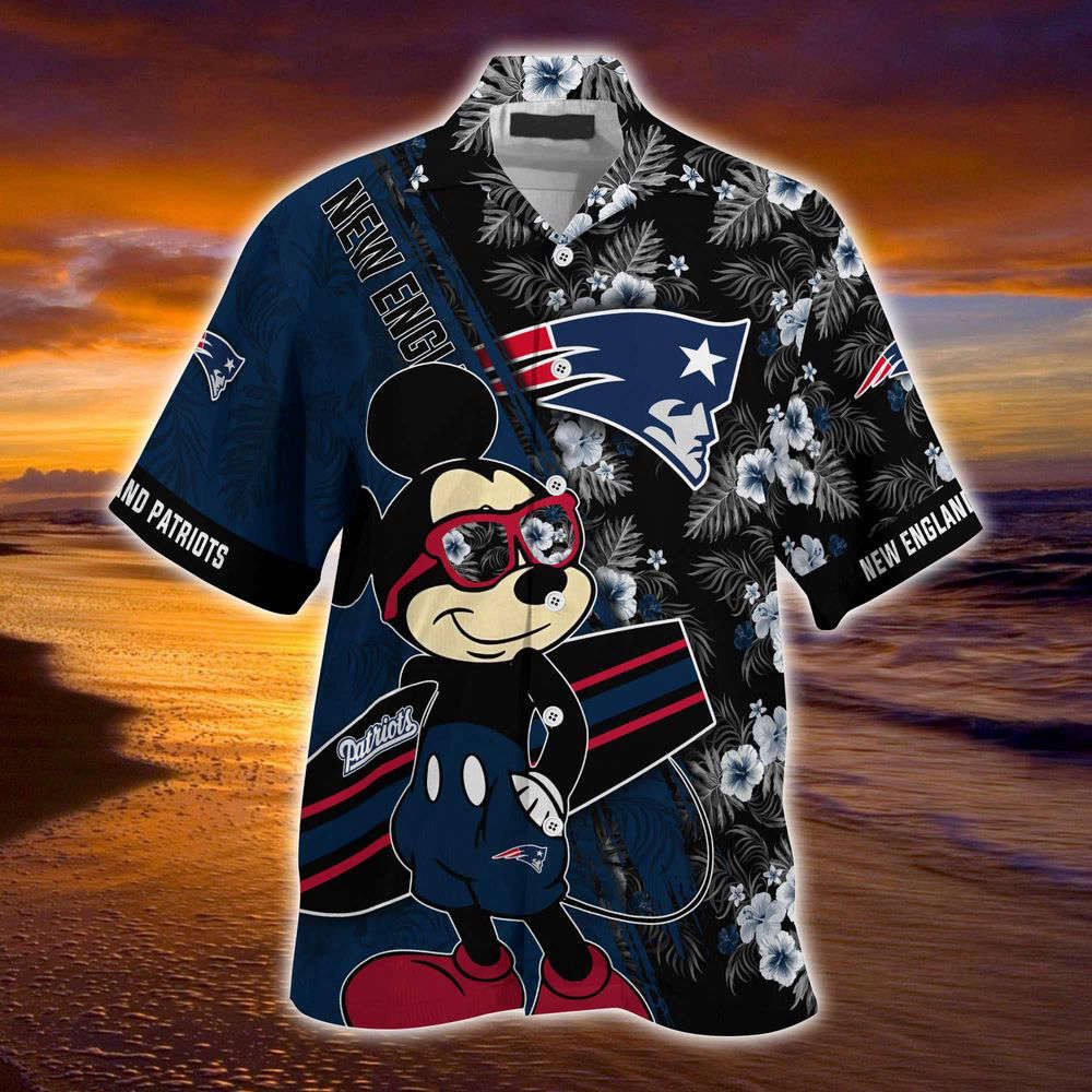 New England Patriots NFL-Summer Hawaii Shirt Mickey And Floral Pattern For Sports Fans HW0601