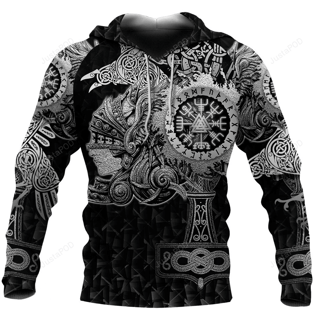 Viking Valknut Vegvisir With Mjolnir 3D All Over Printed Hoodie, Zip- Up Hoodie HZ0501