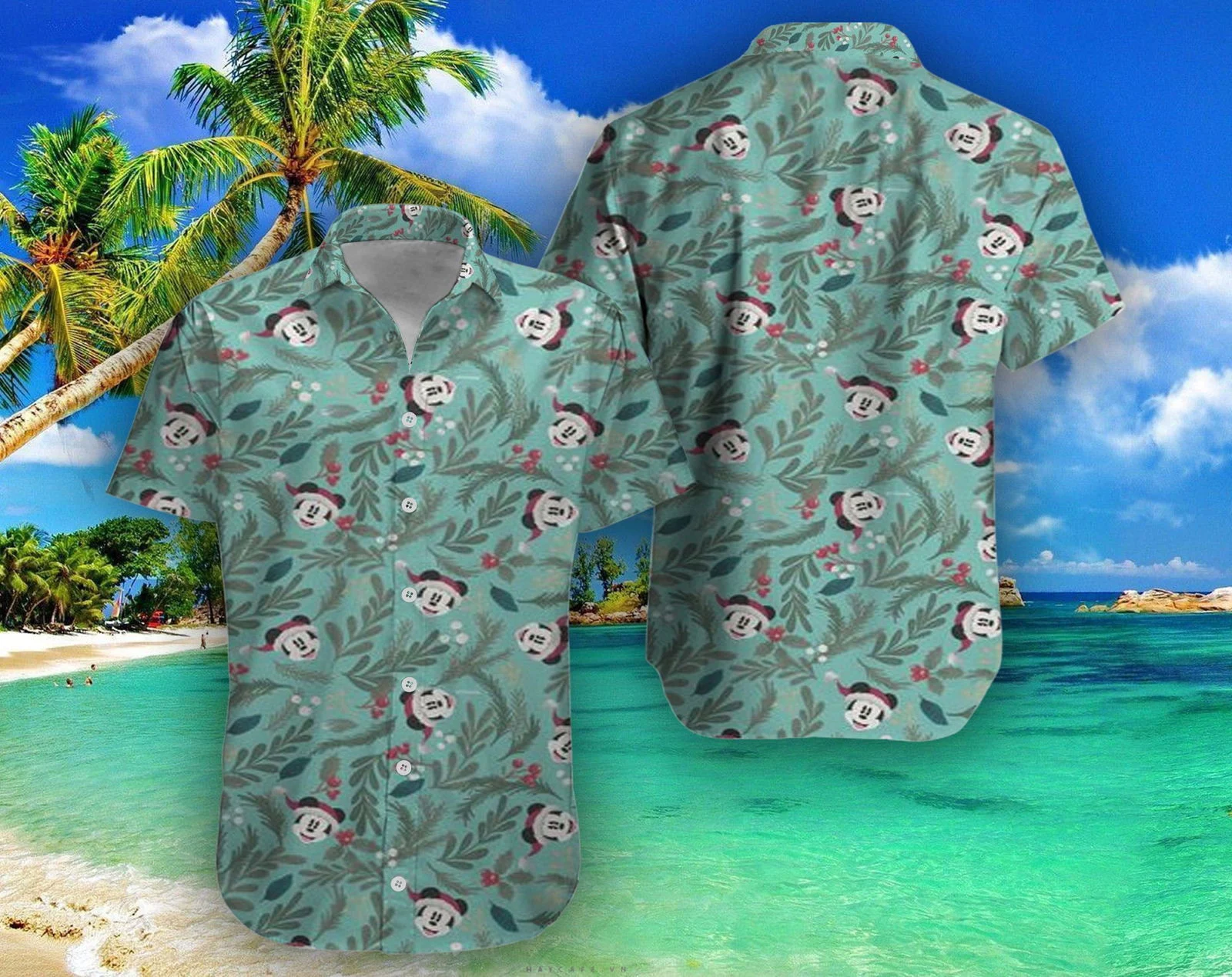 Disney Mickey Mouse Floral Aloha Hawaiian Shirt Green Tropical Shirt HW0601