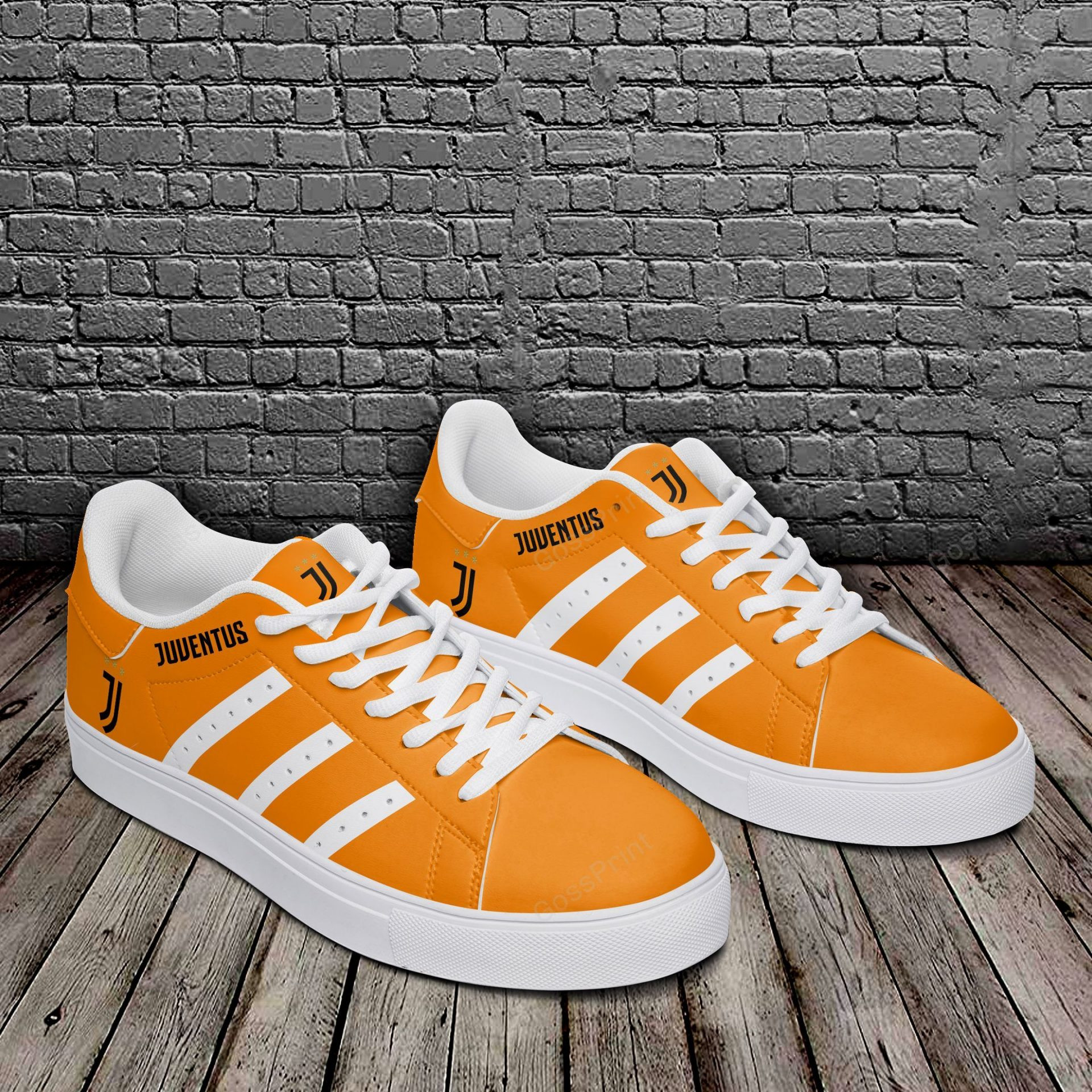 Juventus FC Orange White Stan Smith Shoes Unisex, Trendy Style Sneakers ST0801