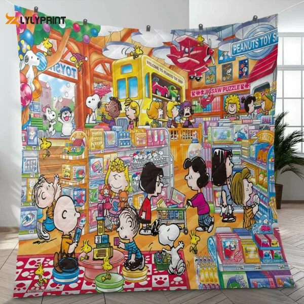 Snoopy Charlie Brown Peanuts Toyshop The Peanuts Cartoon Gift Lover Quilt Blanket For Fans Home Decor Gift ,  Soft Quilt, King Size, All Season Cozy Quilt QB0901