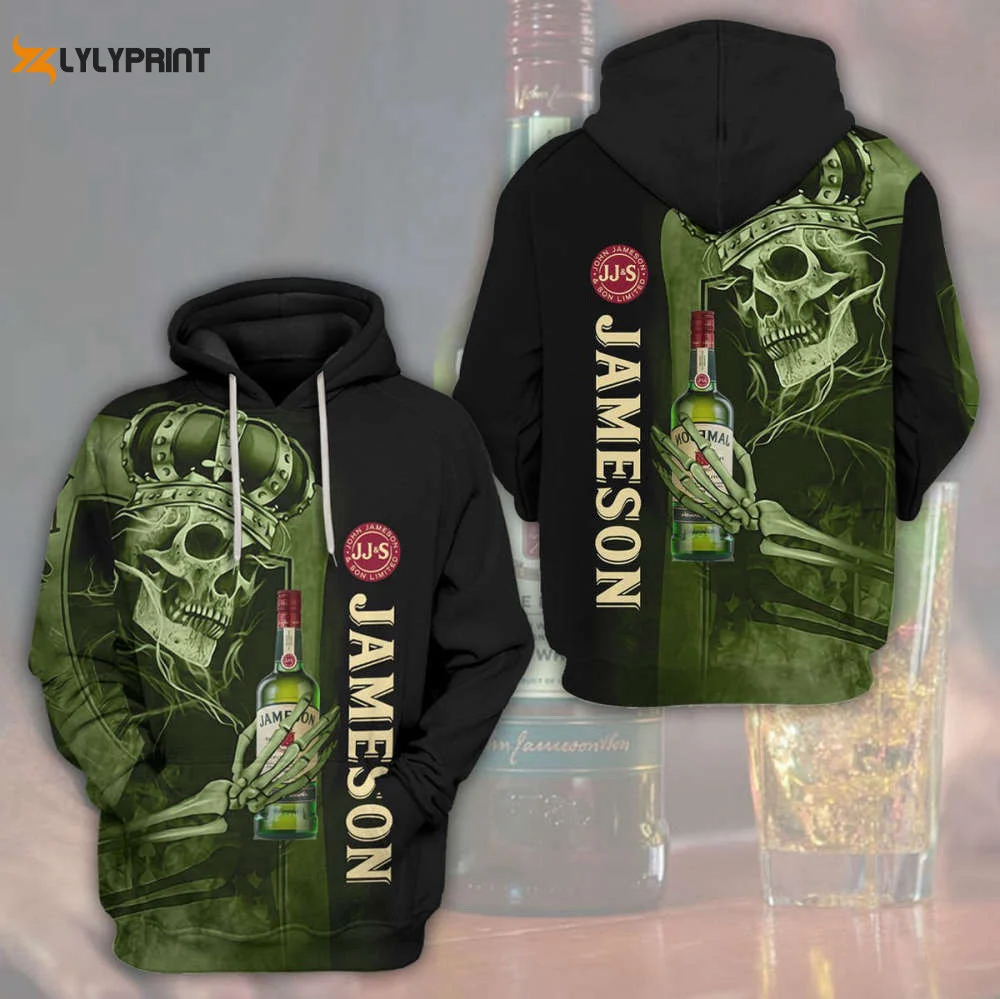 Skull King Jameson Irish Whiskey 3D All Over Print Hoodie, Zip Hoodie HZ0501
