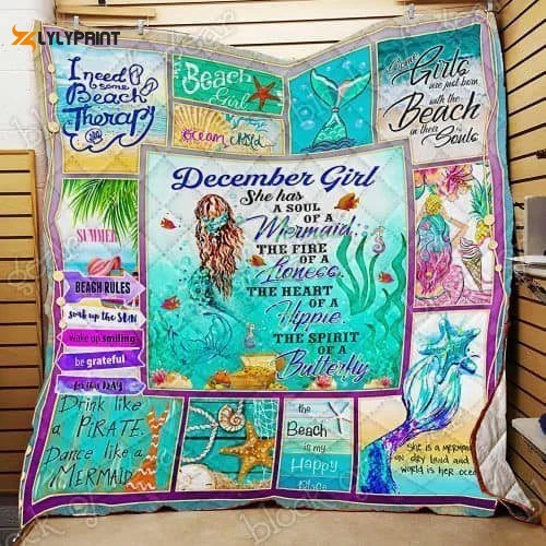 December Girl A Soul Of A Mermaid 3D Customized Quilt , Soft Quilt, King Size, All Season Cozy Quilt QB0901