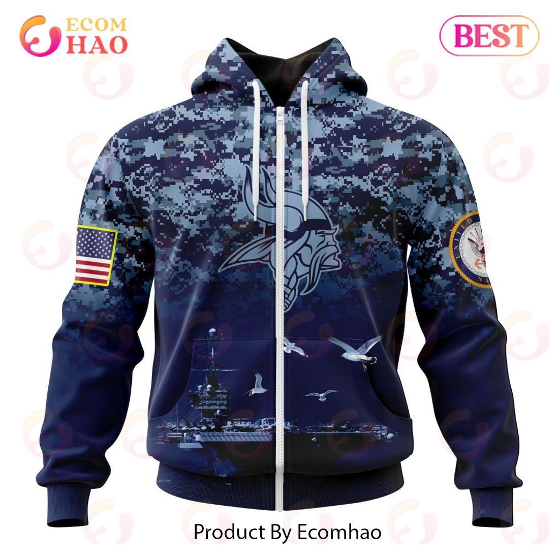 Best Minnesota Vikings Honor US Navy Veterans All Over Print Hoodie, Zip Hoodie, Man - Women, Warm, Premium Quality HZ0501