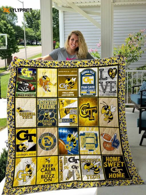 Georgia Tech Yellow Jackets Quilt Blanket For Fans Home Decor Gift , Soft Quilt, King Size, All Season Cozy Quilt QB0901