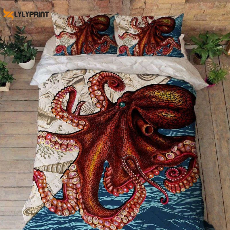 Beach Bedding Ocean Octopus Quilt Bedding Set , Soft Quilt, King Size, All Season Cozy Quilt QB0901