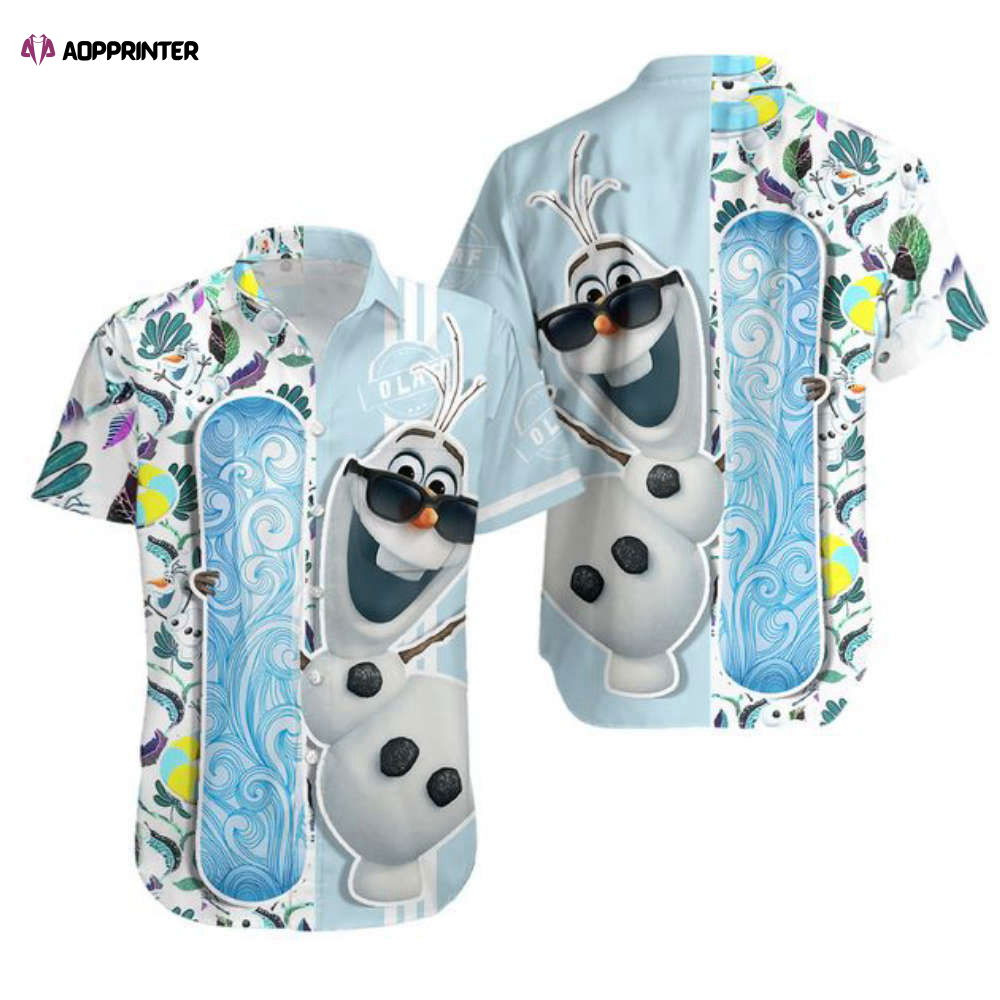 Olaf Frozen Floral Hawaii Beach Pattern Disney Hawaiian Button Down Shirt HW0601