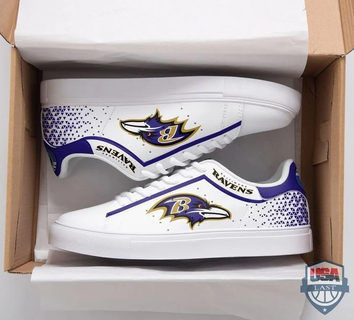 NFL Baltimore Ravens White Stan Smith Shoes for Women and Men, Trendy Style Sneakers ST0801