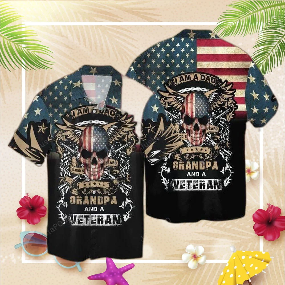 Father day gift I am a Dad Grandpa & a Veteran Hawaiian Aloha Shirts #KV HW0601