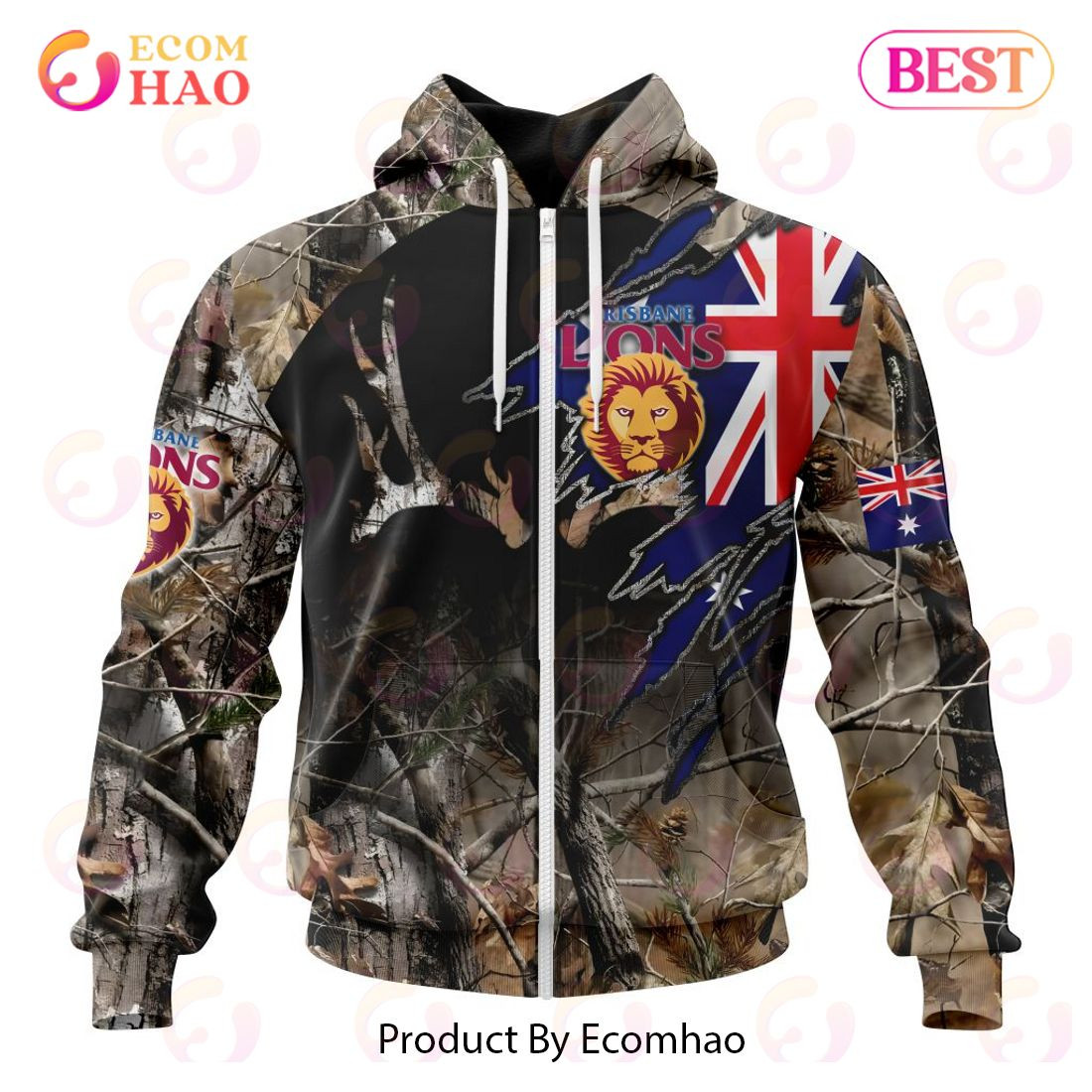 AFL Brisbane Lions Special Camo Realtree Hunting 3D Hoodie, Zip Hoodie, Man - Women, Warm, Premium Quality HZ0501