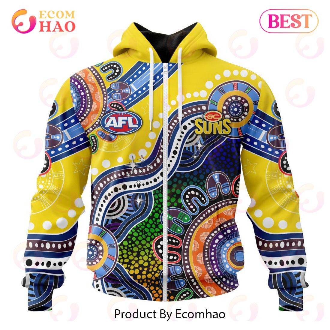 AFL Gold Coast Suns Special Indigenous Design 3D Hoodie, Zip Hoodie, Man - Women, Warm, Premium Quality HZ0501