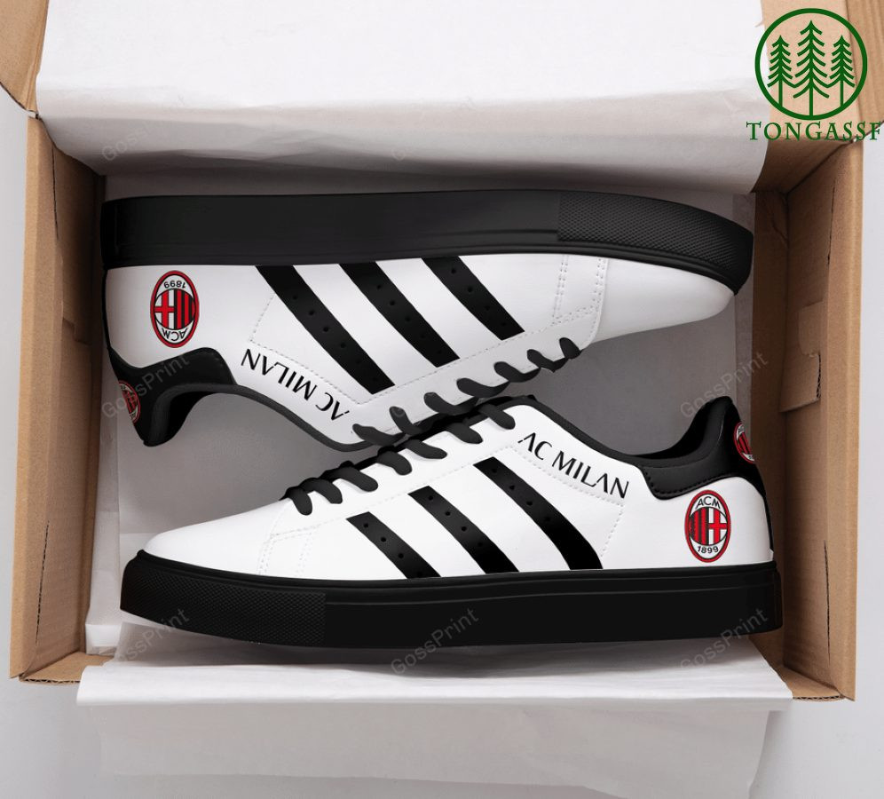 AC Milan White Black Line Stan Smith Shoes Unisex, Trendy Style Sneakers ST0801