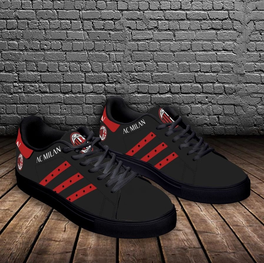 AC Milan Black Red Stan Smith Shoes Unisex, Trendy Style Sneakers ST0801