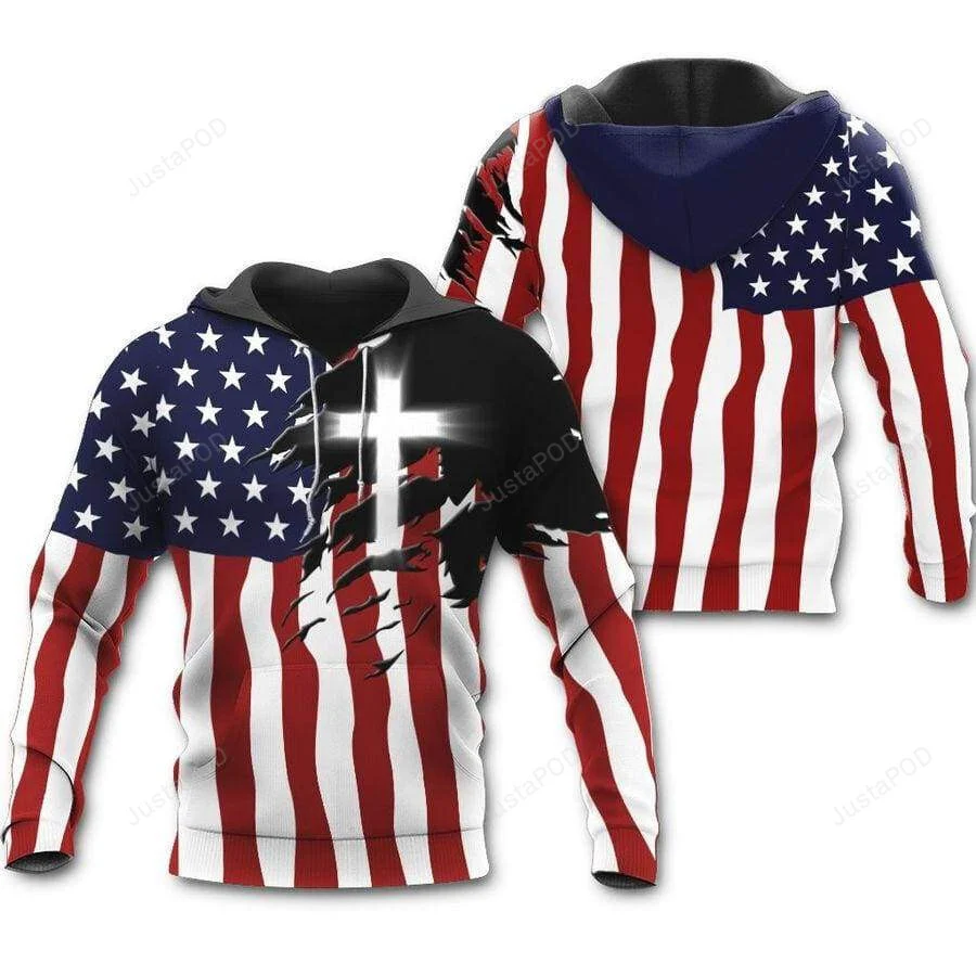 Light Cross Of Christ US Flag 3D All Print Hoodie, Zip- Up Hoodie HZ0501