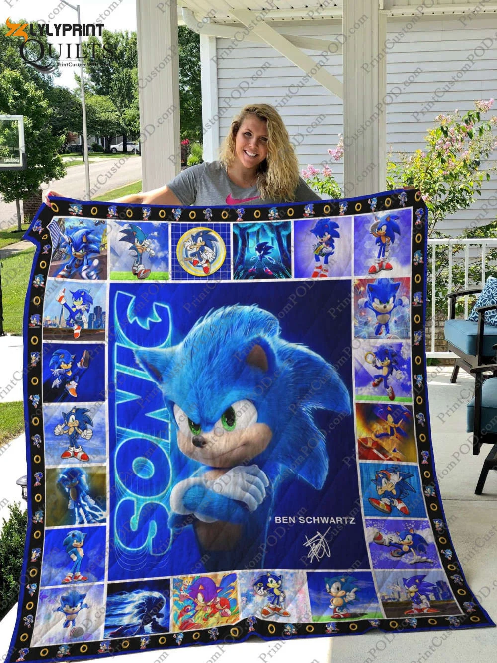 sonic Quilt Blanket For Fans Home Decor Gift , Soft Quilt, King Size, All Season Cozy Quilt QB0901