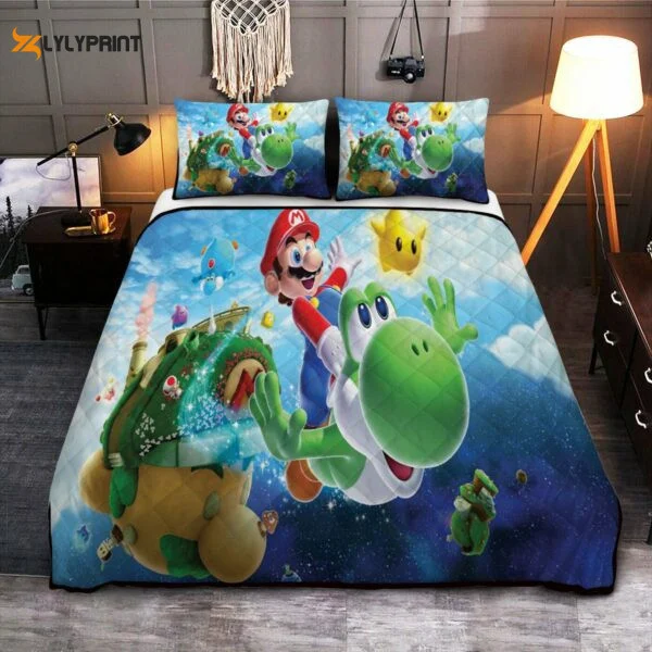 Super Mario With A Dragon Flying In The Sky Games Fan Gift,mario Fan Gift,mario Duvet Quilt Bedding Set 1224 , Soft Quilt, King Size, All Season Cozy Quilt QB0901