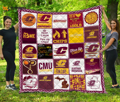 Central Michigan Chippewas Quilt Blanket For Fans Home Decor Gift , Soft Quilt, King Size, All Season Cozy Quilt QB0901