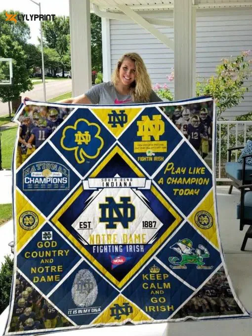 Notre Dame Fighting Irish Quilt Blanket For Fans Home Decor Gift , Soft Quilt, King Size, All Season Cozy Quilt QB0901