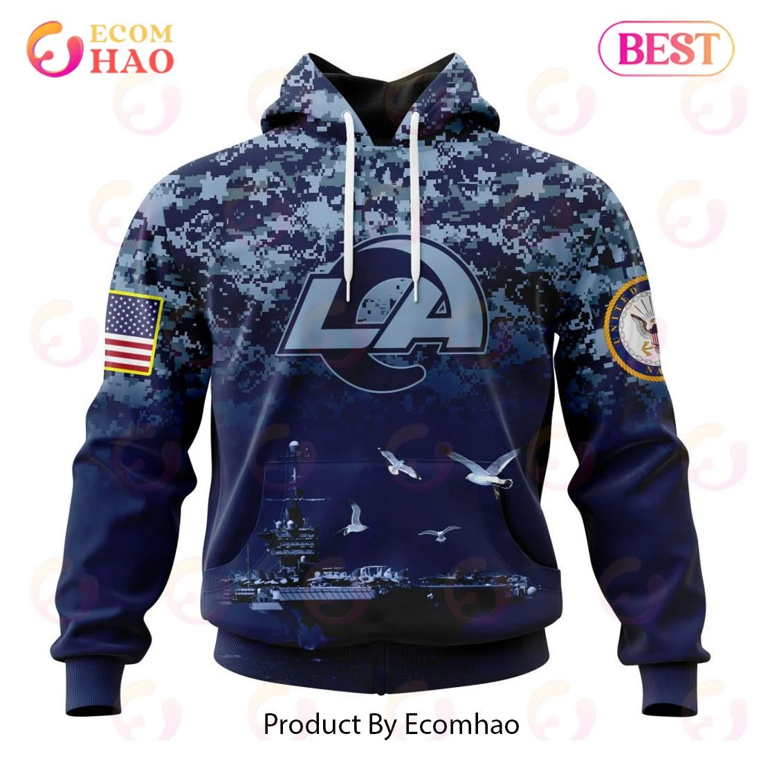Best Los Angeles Rams Honor US Navy Veterans All Over Print Hoodie, Zip Hoodie, Man - Women, Warm, Premium Quality HZ0501