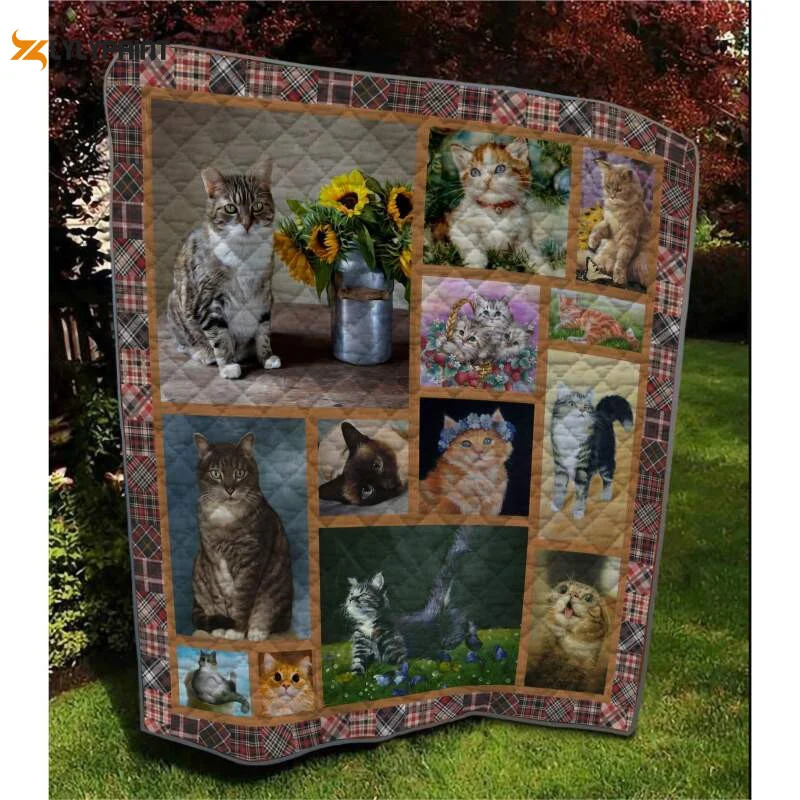 Cat Oil Paint Picture 3D Customized Quilt , Soft Quilt, King Size, All Season Cozy Quilt QB0901