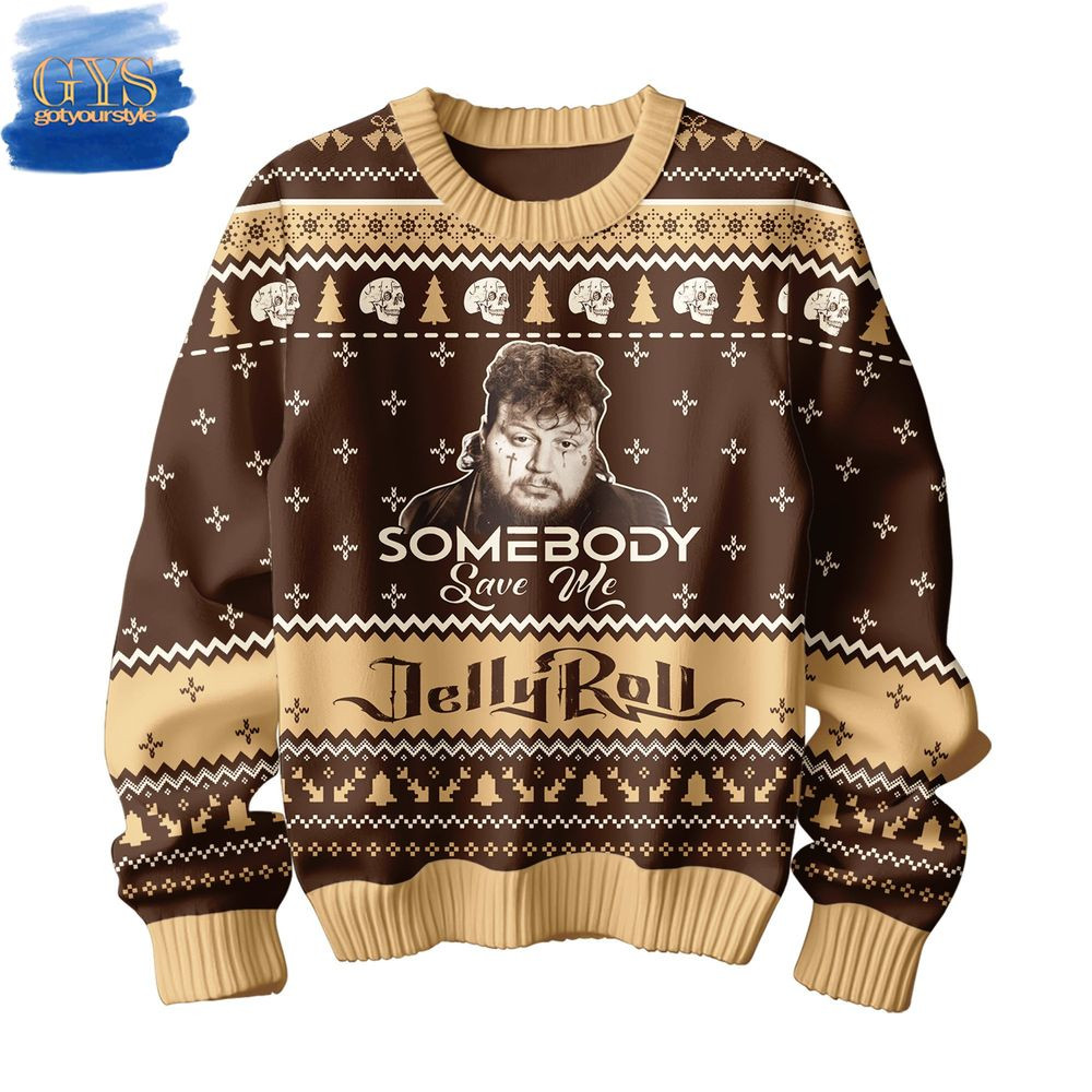 Jelly Roll Somebody Save Me Ugly Christmas Sweater , Cozy Soft Unisex Pullover SW0601