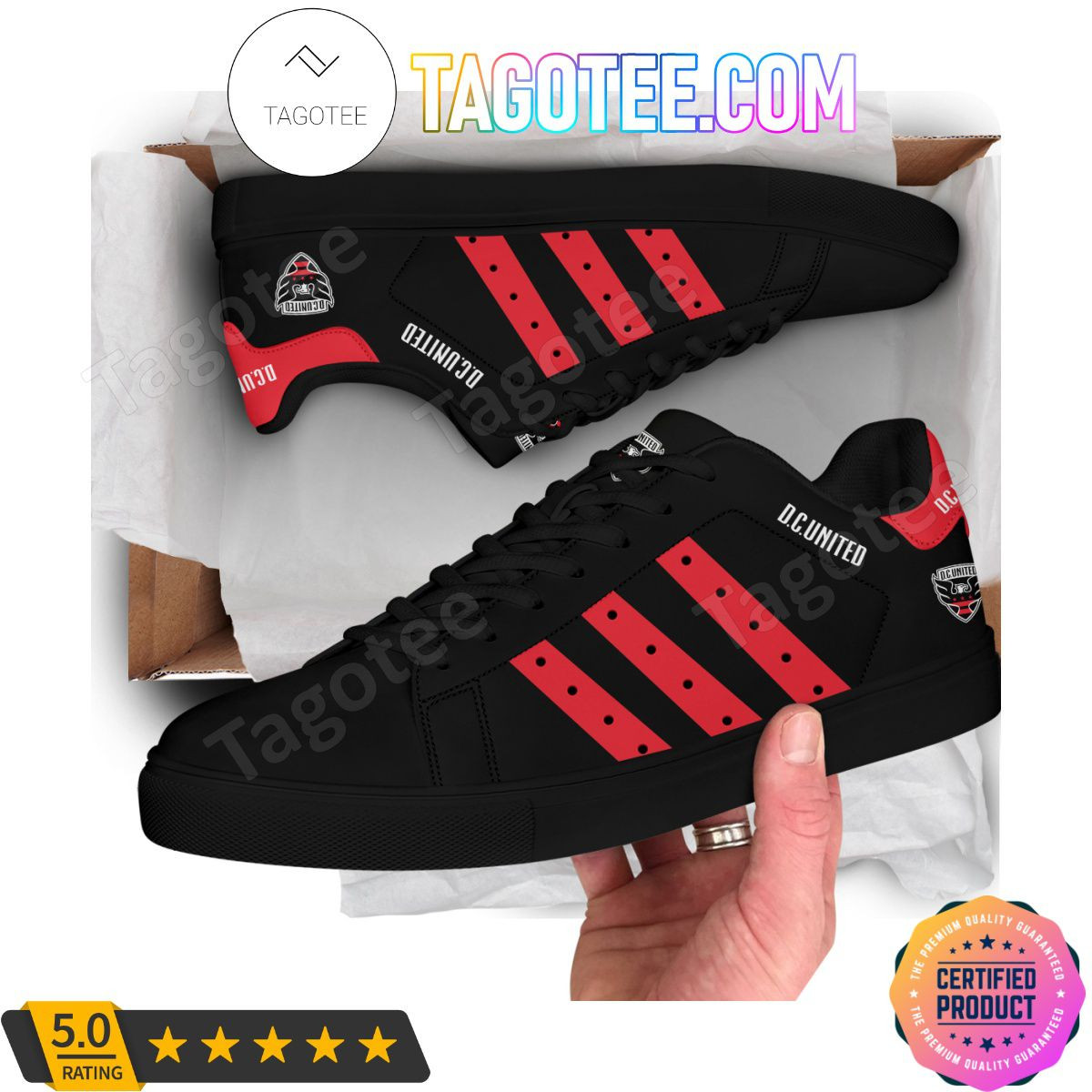 Custom MLS DC United Black Red Stan Smith Shoes for Men Women, Trendy Style Sneakers ST0801