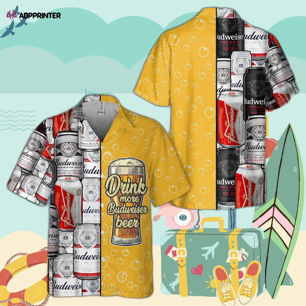 Drink More Budweiser Beer All Over Print 3D Hawaiian Shirt HW0601