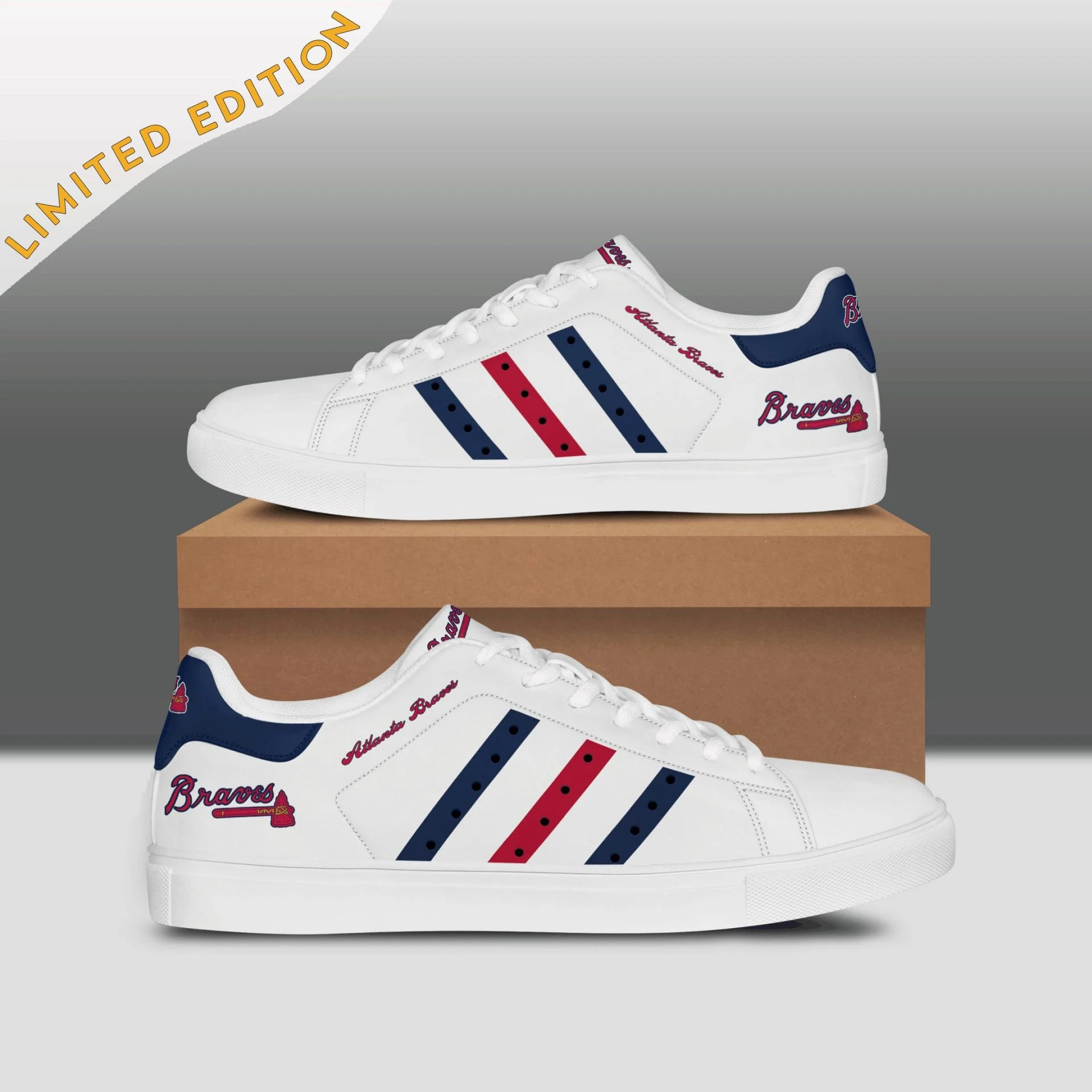 MLB Atlanta Braves Stan Smith Shoes V1 Unisex Women Men, Trendy Style Sneakers ST0801