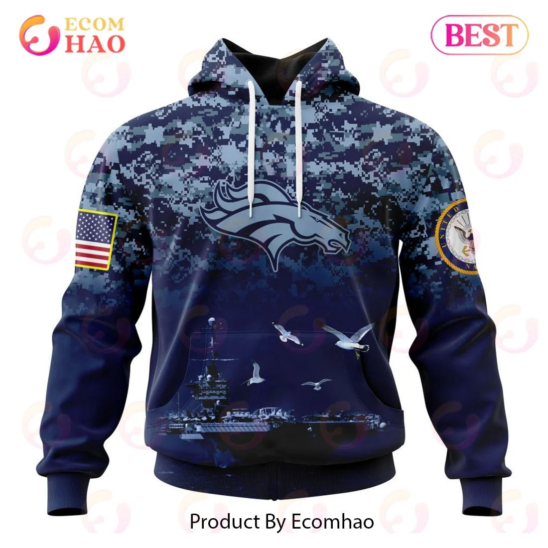 Best Denver Broncos Honor US Navy Veterans All Over Print Hoodie, Zip Hoodie, Man - Women, Warm, Premium Quality HZ0501