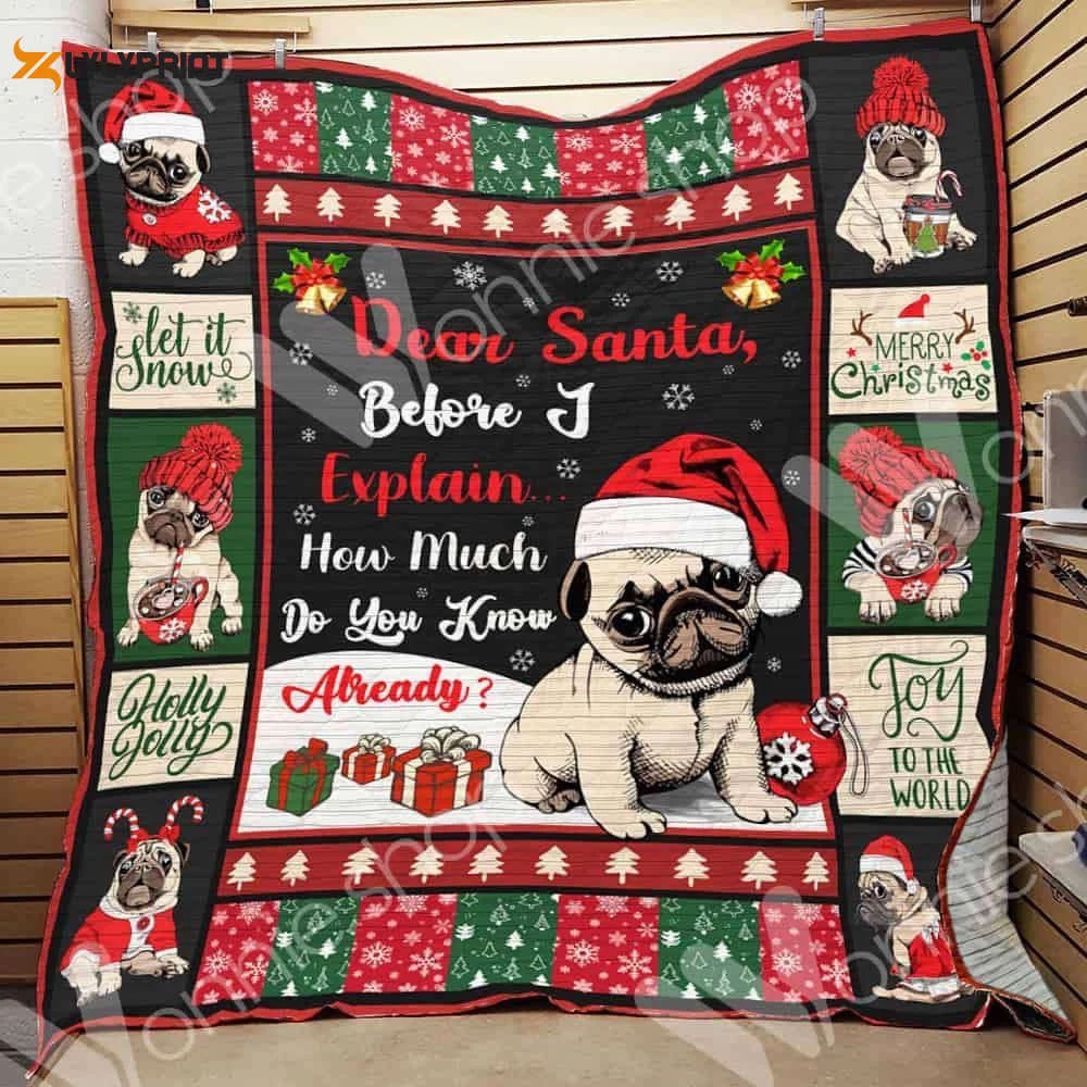 Pug Dog Christmas 3D Customized Quilt , Soft Quilt, King Size, All Season Cozy Quilt QB0901