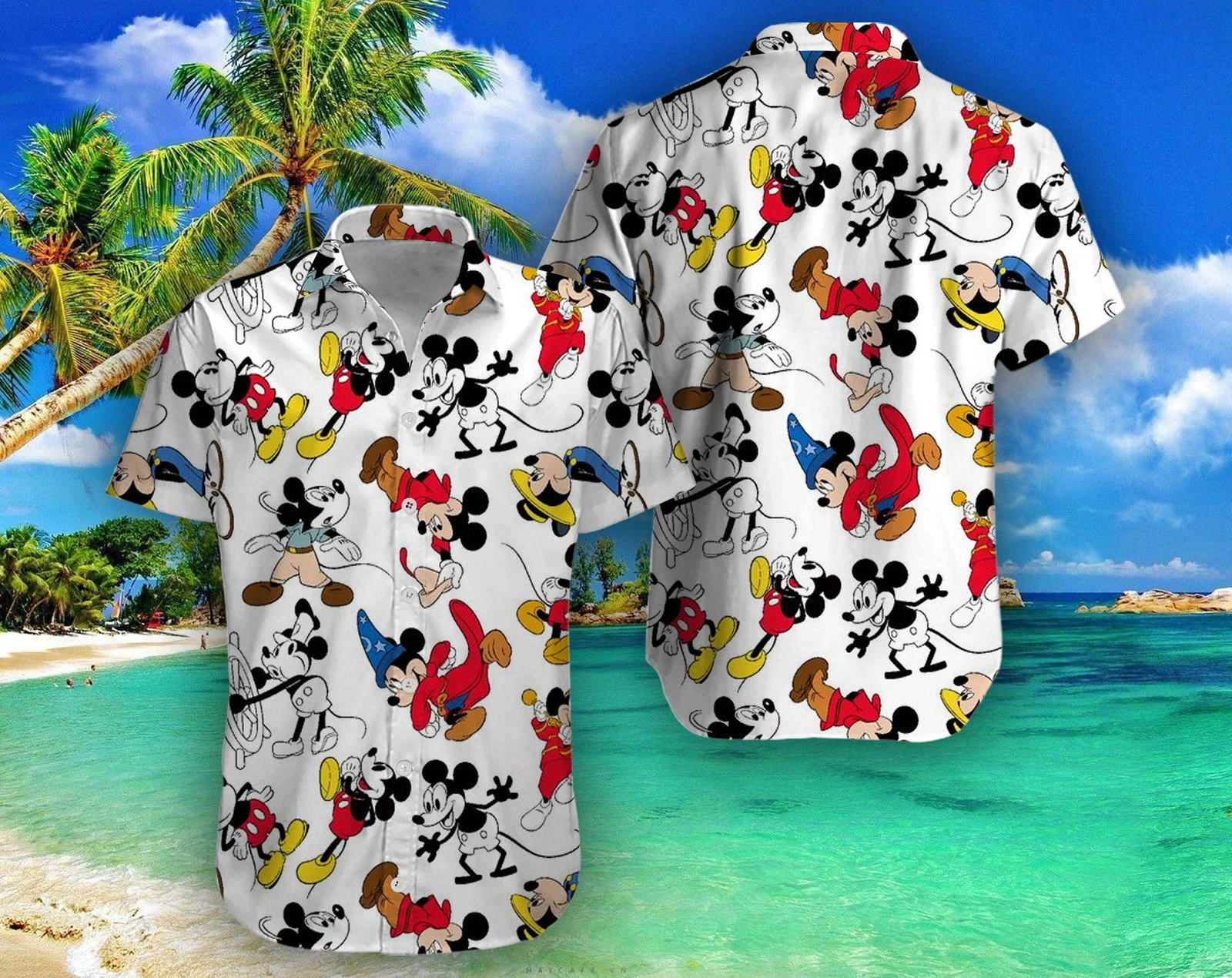 Friends and Disney Mickey Mouse Floral Aloha Hawaiian Shirt Summer Trip 2023 HW0601