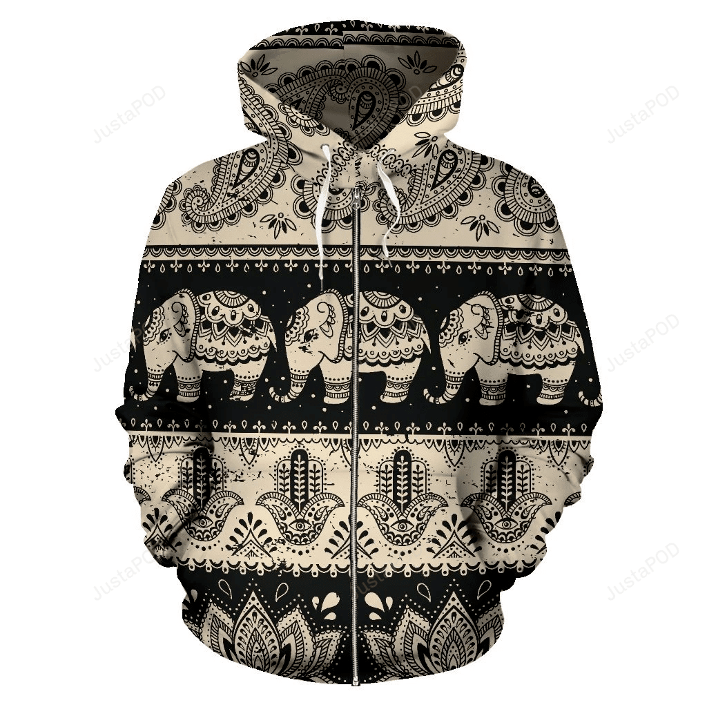 Elephant Hansa Lotus Pattern 3D All Over Printed Hoodie, Zip- Up Hoodie HZ0501