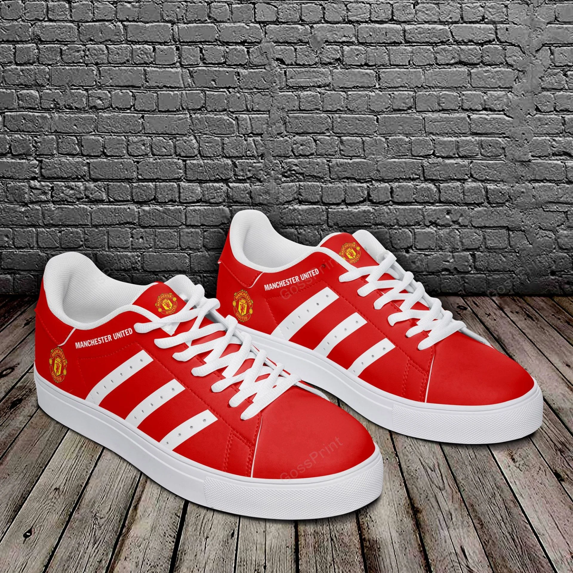 Manchester United Red White Stan Smith Shoes Ladies Men, Trendy Style Sneakers ST0801